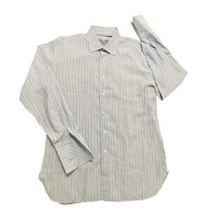 Luigi Borrelli Button Up Shirt Mens XL 17/43 Blue French Cuff Linen Cotton Italy